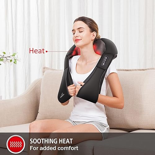 Vista 25 de Snailax Masajeador de cuello inalámbrico, masajeador Shiatsu de espalda y hombros con calor, masajeadores recargables portátiles para aliviar
