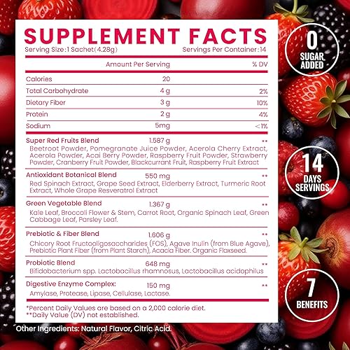 Miniatura 5 de NEWELLME Balance Master Super Reds - Polvo de raíz de remolacha para batidos, hornear y jugos, mezcla de frutas rojas y verduras para energía