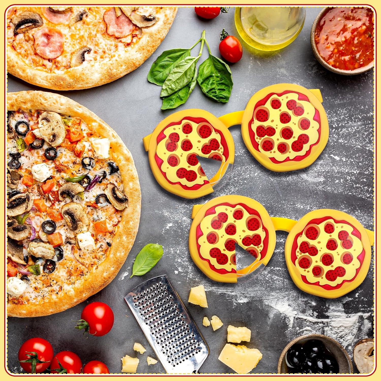 Kingdder 12 Pairs Funny Pizza Glasses Funny Novelty Party Sunglasses Decorations Creative Fancy Eyewear Photo Booth Props Accessories for Pizza Turtle Theme Birthday Party Decorations