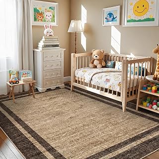 Garvee 5x7 Area Rugs Neutral Border Washable Rugs for Living Room，Brown
