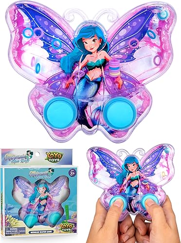 YoYa Toys Juego de mano de lanzamiento de anillo de mariposa de sirena - Juegos para niños de mano con princesa subacuática, juego retro de estilo