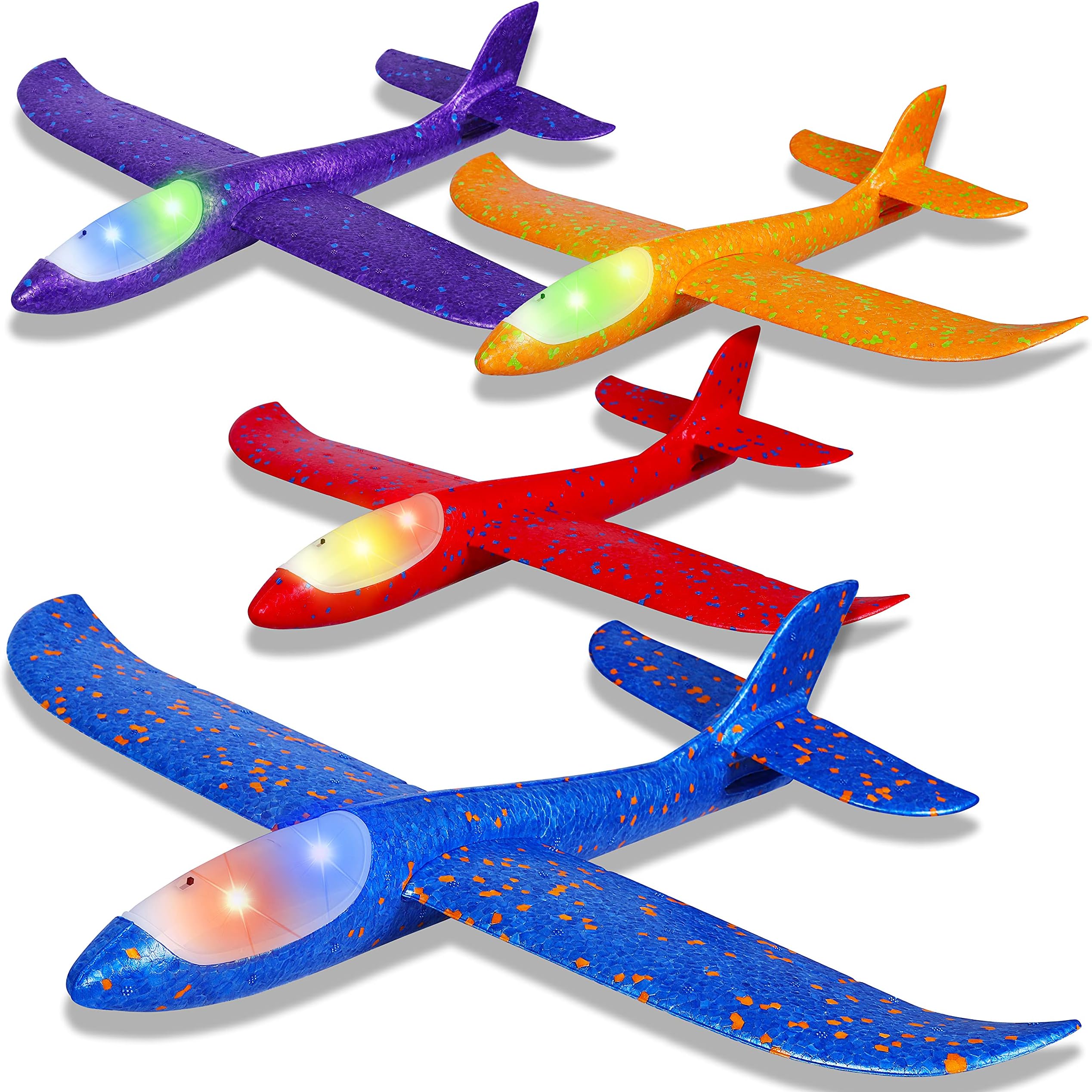 IJO 4 Pack LED Light Airplane Toys-17.5" Large Throwing Foam Plane-2 Flight Modes Glider Plane-Outdoor Flying Toys for Kids-Flying Toys Gift for Boys Girls 3 4 5 6 7 8 9 Years Old