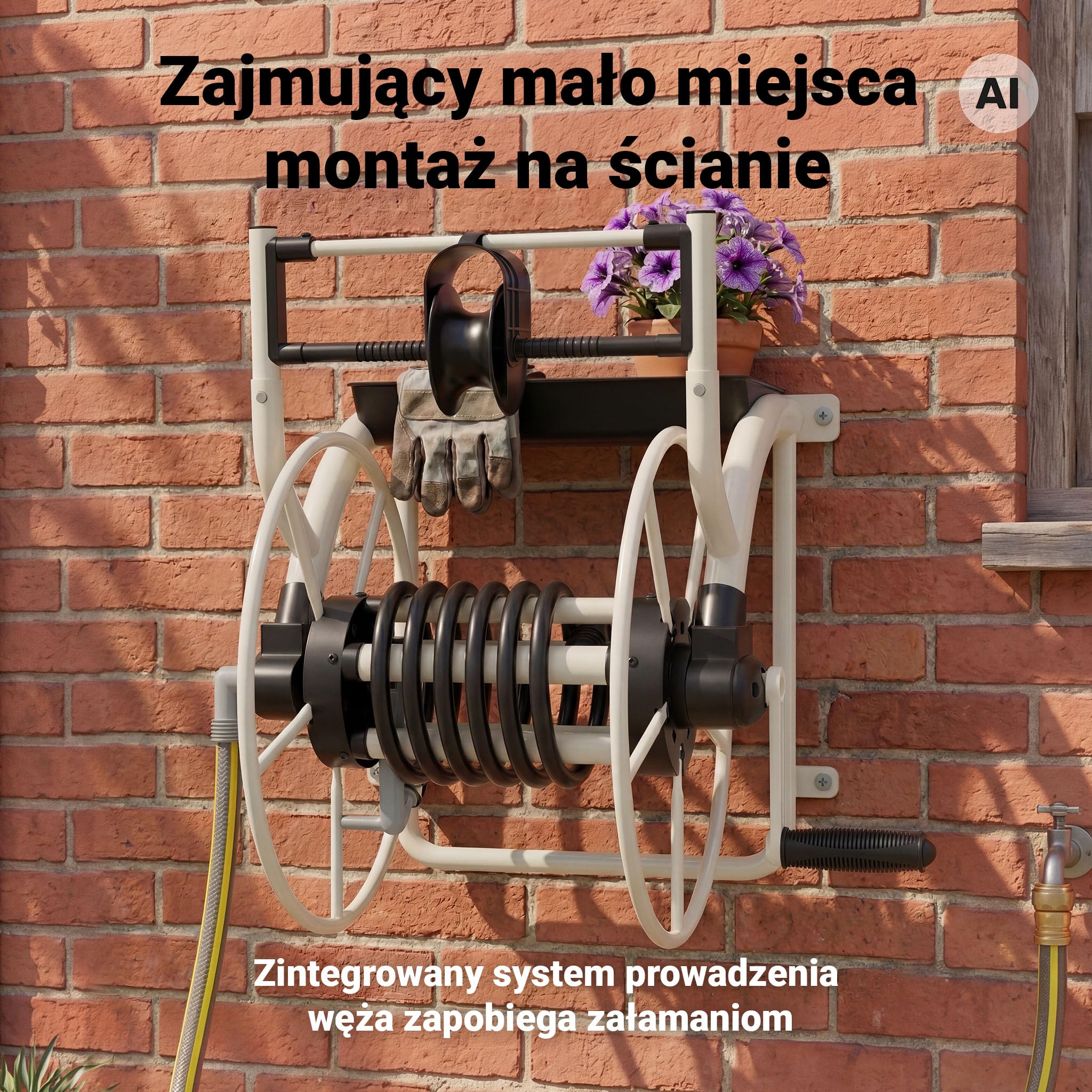 Metalowy bęben na wąż XPOtool, bęben na wąż ogrodowy do montażu na ścianie, z korbą ręczną, na 60 m węża wodnego, bez węża, nawadnianie ogrodu