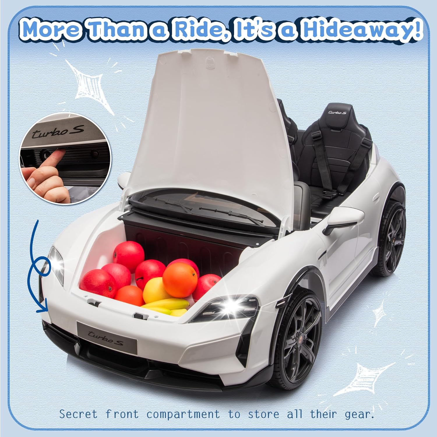 Licensed Porsche Taycan Turbo S 24V Kids Electric Car, 2-Seater Ride-On Toy with Remote Control, Spring Suspension, LED Lights & Music, White