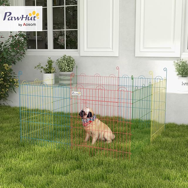 Foto 2 de 8 de PawHut Parque Plegable para Perros de 8 Paneles Ø156x60 cm Multicolor