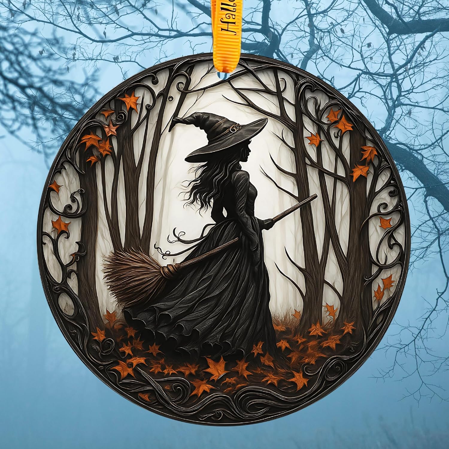 Mystic Witch Halloween Decoration – Glass Witch Suncatcher Window Panel, Spooky Wall Art Gift for Women, Home & Witch Lovers – Halloween Ornament for Indoor Decor