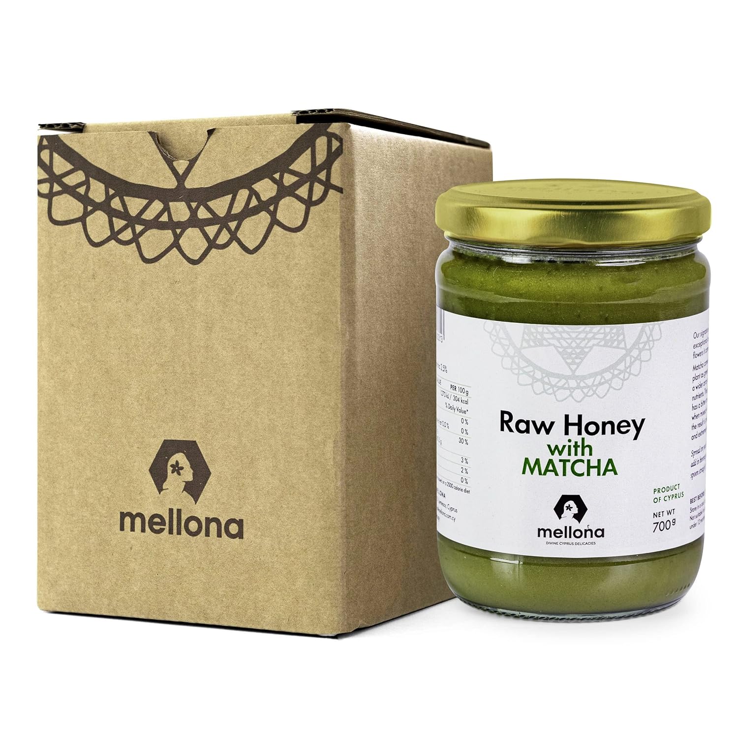 Mellona 100% Raw Honey Unfiltered with Matcha - Natural Honey Raw Unprocessed, Unheated & Unfiltered, No Artificial Additives, Pure Superfood 700 Gram