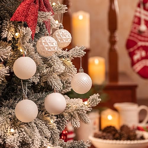 Miniatura 2 de Valery Madelyn Juego de decoración para árbol de Navidad, 50 unidades, adornos blancos inastillables a granel, adornos colgantes de 2.36 pulgadas