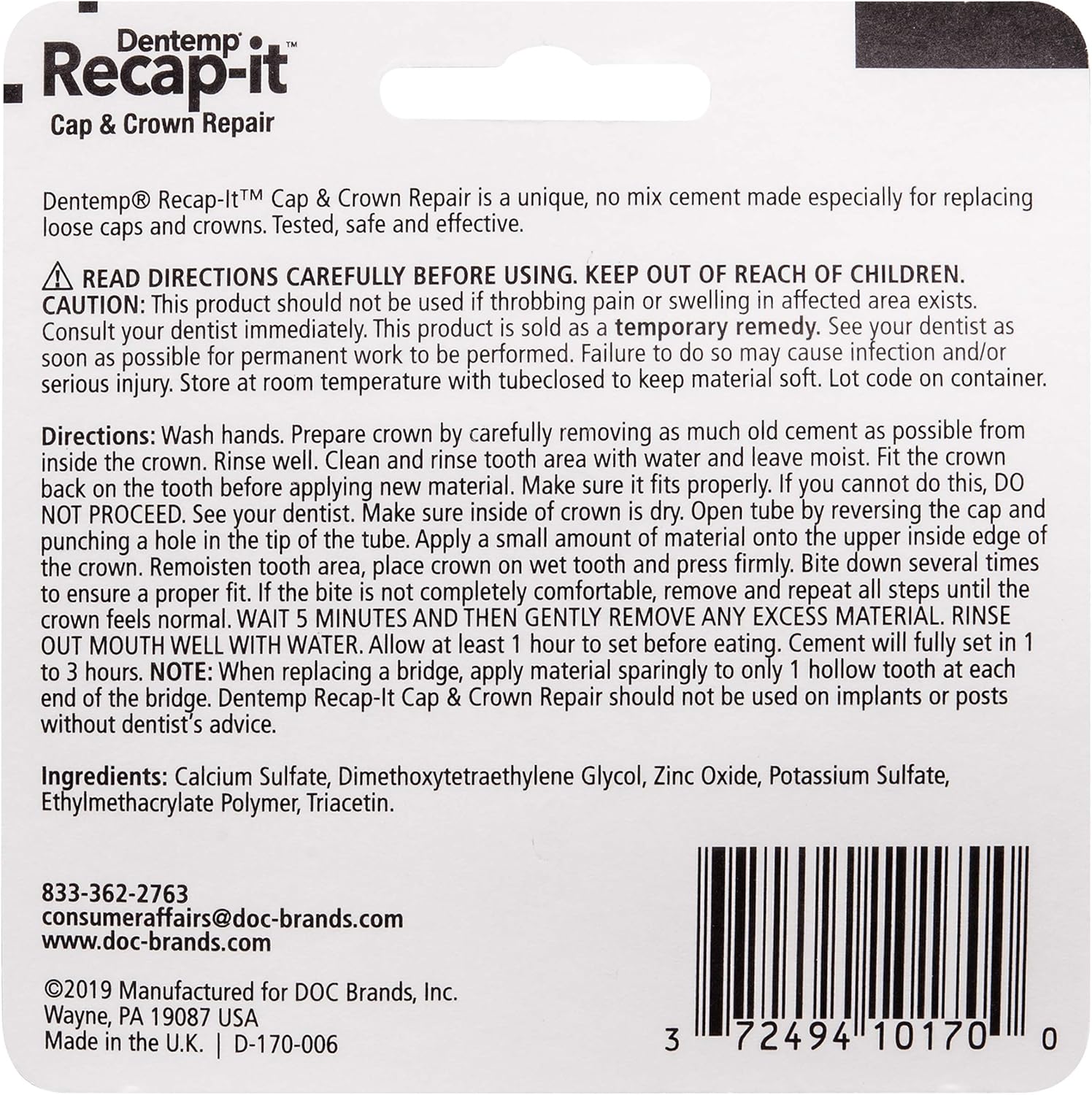 Dentemp Tooth Repair Kit - Dental Repair Kit with Dental Cement, Refil-it Lost Filling Repair and Recap-It Loose Caps - Tooth Filler Kit for Broken or Lost Filling, Cap or Crown : Beauty & Personal Care