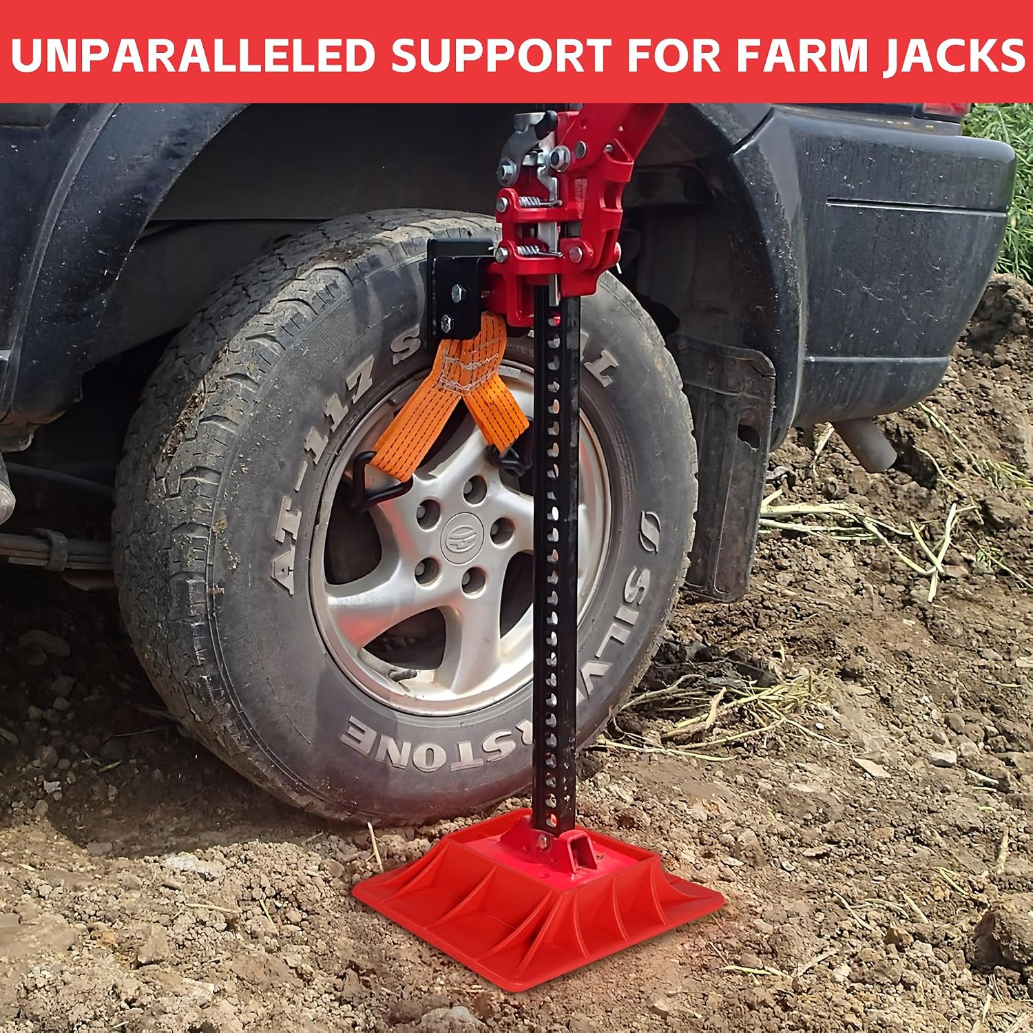 MaxWorks 51026 Farm Jack Pad and Handle Keeper PP Material for Stability on Sand Clay Grass and Uneven Surfaces