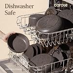 CAROTE 21PCS Pots et casseroles ensemble non-collant avec poignée amovible, Ensembles de cuisine antiadhésive, Kit cuisine, Four/Lavage-vaisselle sans danger, Cuisinière à induction, Brown, RV Pot de cuisine et poêle