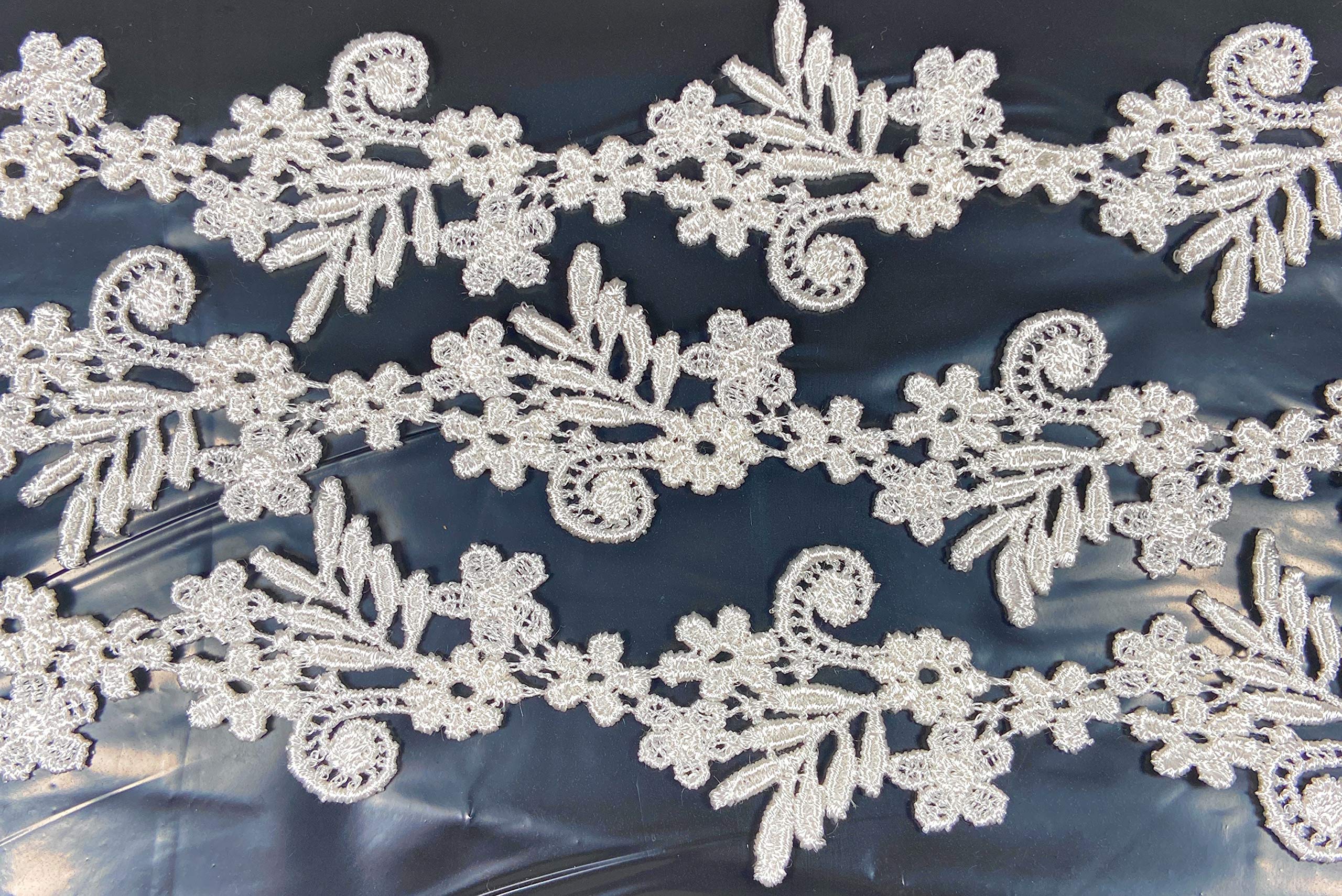 2'' Floral Venice White Lace Floral Applique,Sewing Trim Bridal Wedding - 3 Applique