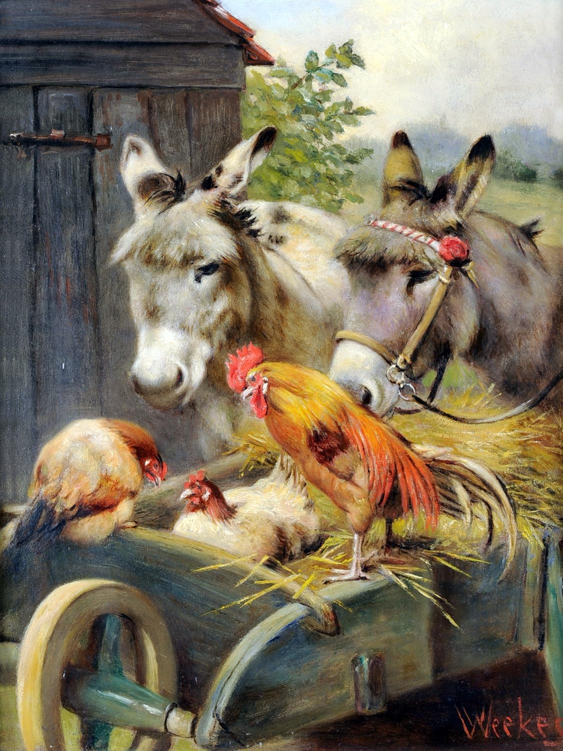 Rooster and Chickens and Donkeys by Herbert William Weekes Accent Tile Mural Kitchen Bathroom Wall Backsplash Behind Stove Range Sink Splashback One Tile 6"x8" Ceramic, Matte
