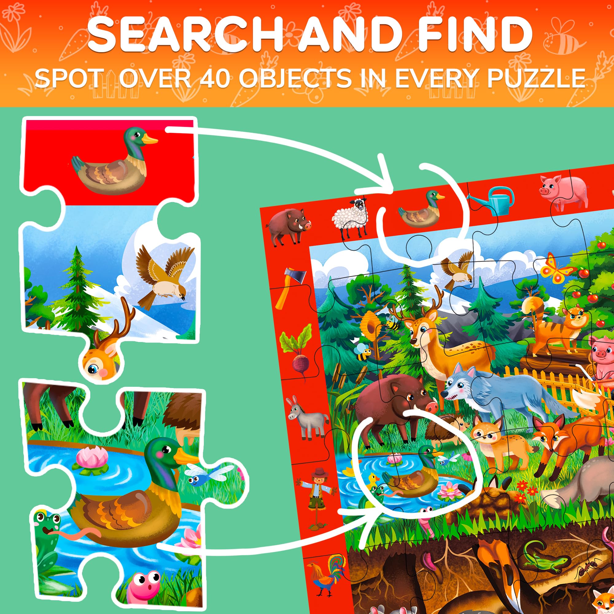 QUOKKA Floor Puzzles For 3 4 Year Olds, 60x90 cm 48 pc Giant Search and Find Jigsaws For Children Age 4 5 - Image 4