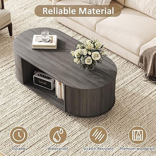 Miniatura 8 de Juego de mesa auxiliar y soporte para TV, consola moderna de TV de 76.4 pulgadas, centro de entretenimiento con 4 cajones, mesa auxiliar ovalada