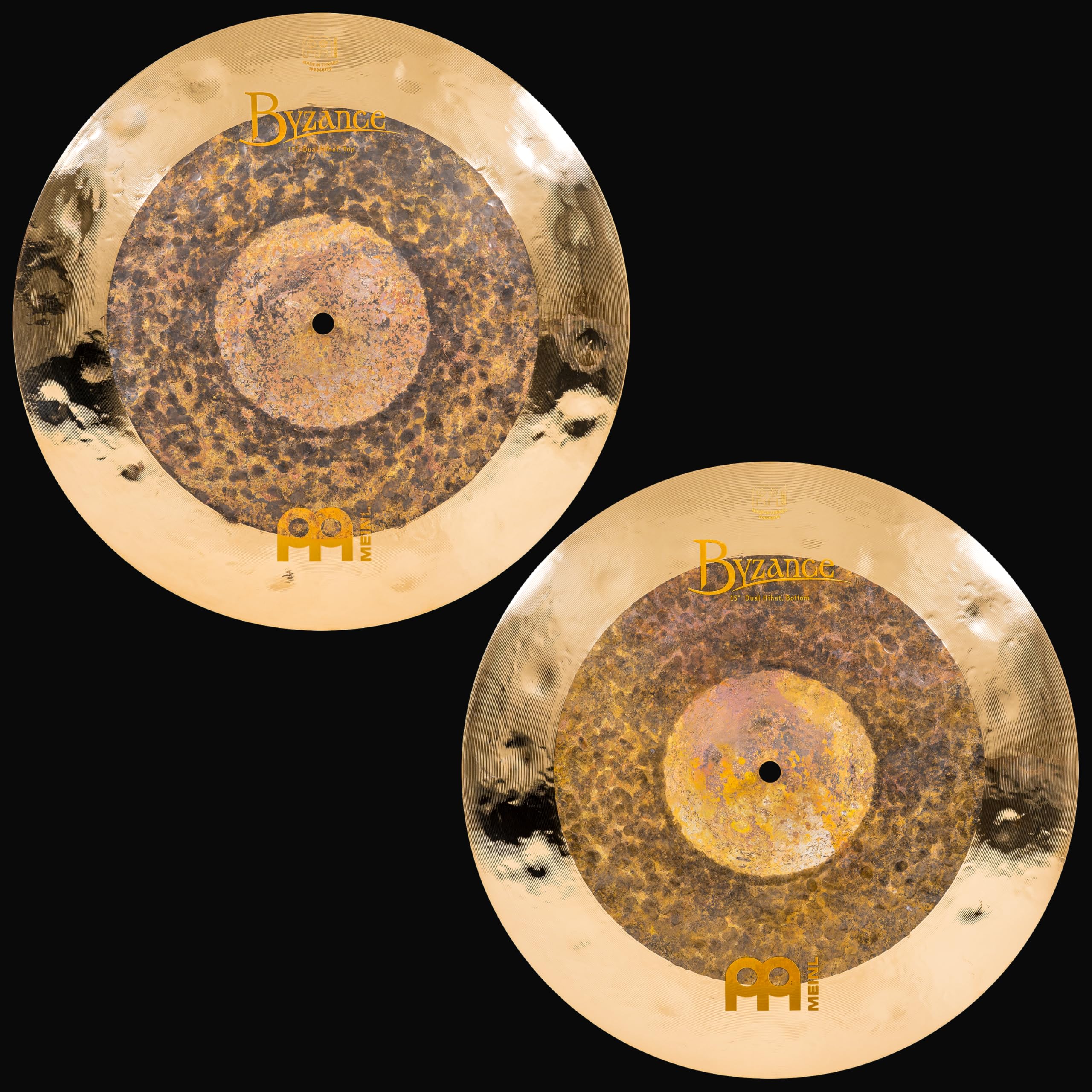 Meinl Cymbals Byzance Dual Cymbales Hihat 15 pouces (38,10cm) pour Batterie - Bronze B20, Finition Brute et Brillante (B15DUH)