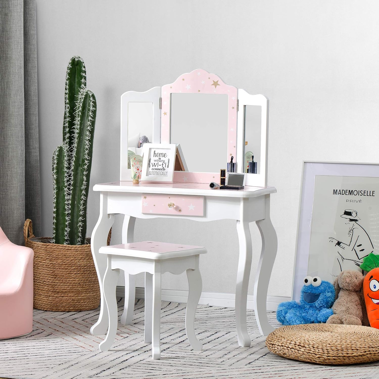 Amazon | Aeroorおままごとドレッサー 子供用ドレッサー 木製 椅子付き