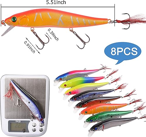 Miniatura 6 de Kit de señuelos de pesca, juego de cebos duros, pececillos, cebos de baño, lápiz de pesca artificial, kit de cebo de pesca para lubina, trucha,