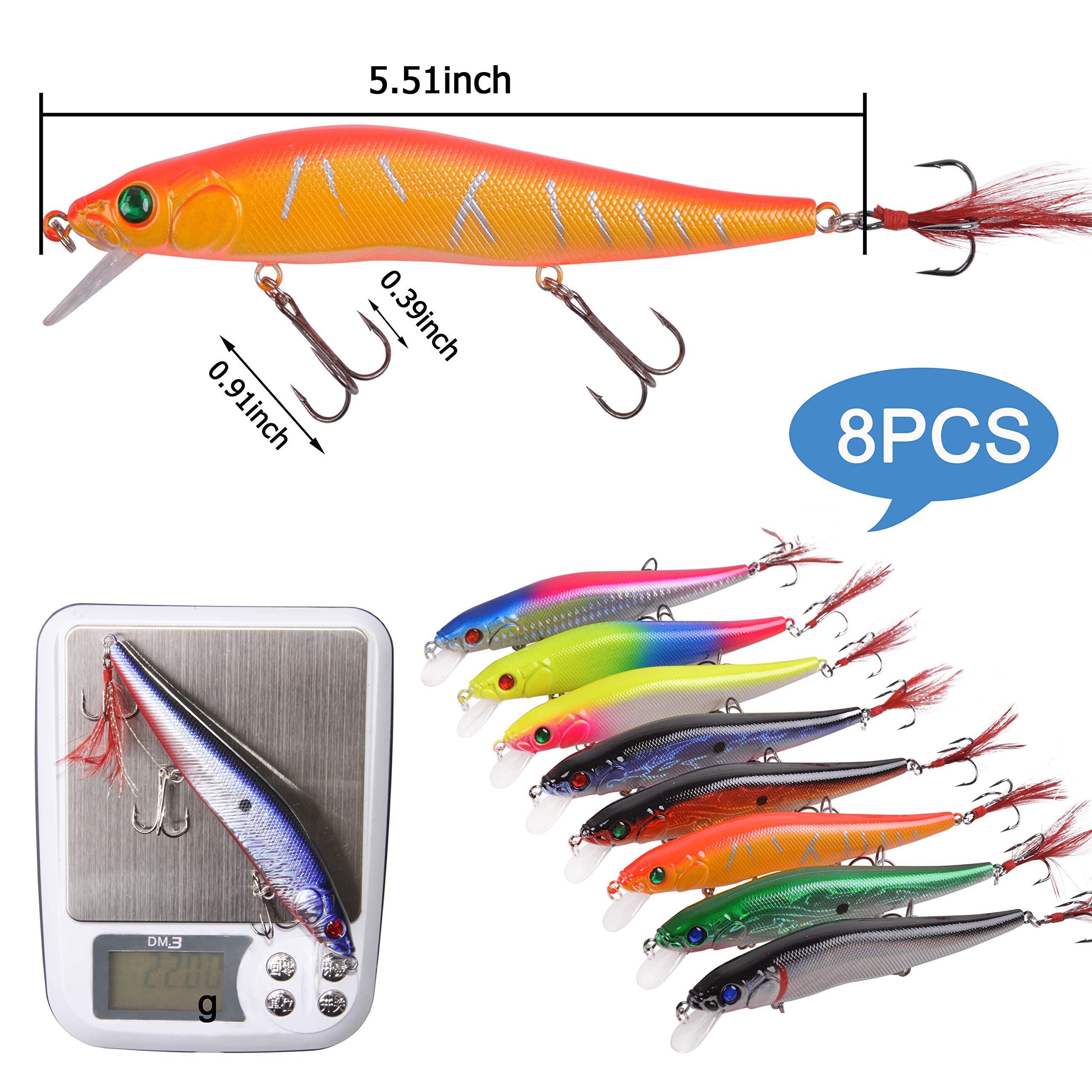 AGOOL Harte Angelköder-Set, 28 Stück, verschiedene Elritze Crankbait Köder mit Drillingshaken, künstliche Schwimmköder, Crankbait, Barsch, Angelzubehör für Salzwasser, Süßwasser, Hecht, Rotbarsch