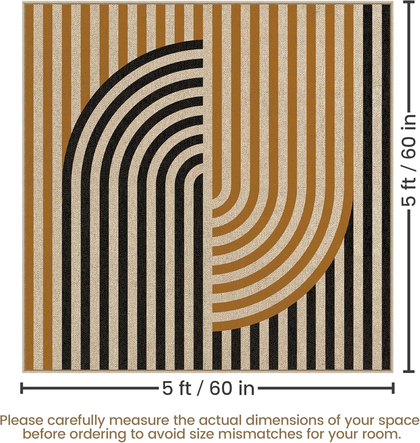 Washable Modern Easy Jute 5x5 Square Rug, Neutral Geometric Abstract Outdoor Indoor Patio Farmhouse Large Area Rug, Woven Non Slip Thin Carpet Mat for Living Dining Room Bedroom Classroom Kids