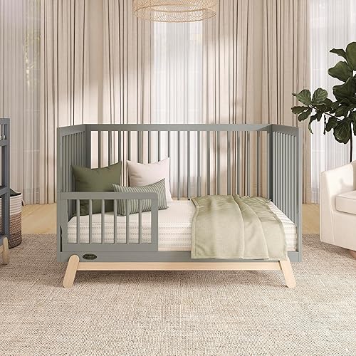 Miniatura 8 de Dream On Me Hygge - Cuna convertible 5 en 1 de tamaño completo en hierba marina y roble vintage, GreenGuard Gold y JPMA, se convierte en cama Hierba