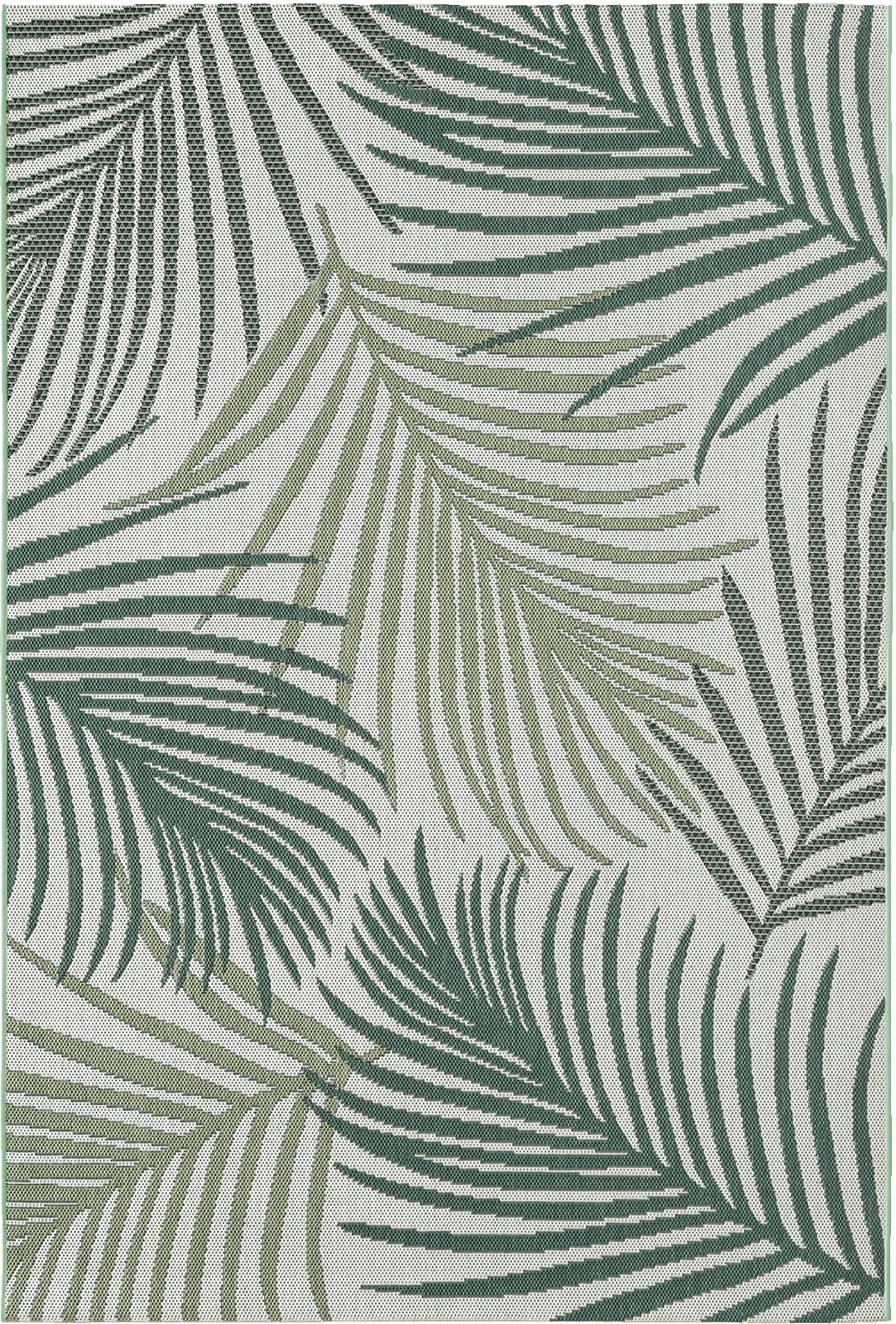 the carpet Machka - Tappeto resistente in tessuto piatto, motivo floreale, ideale per cucina e sala da pranzo, ideale anche per esterni, palma, Verde, 200 x 280 cm