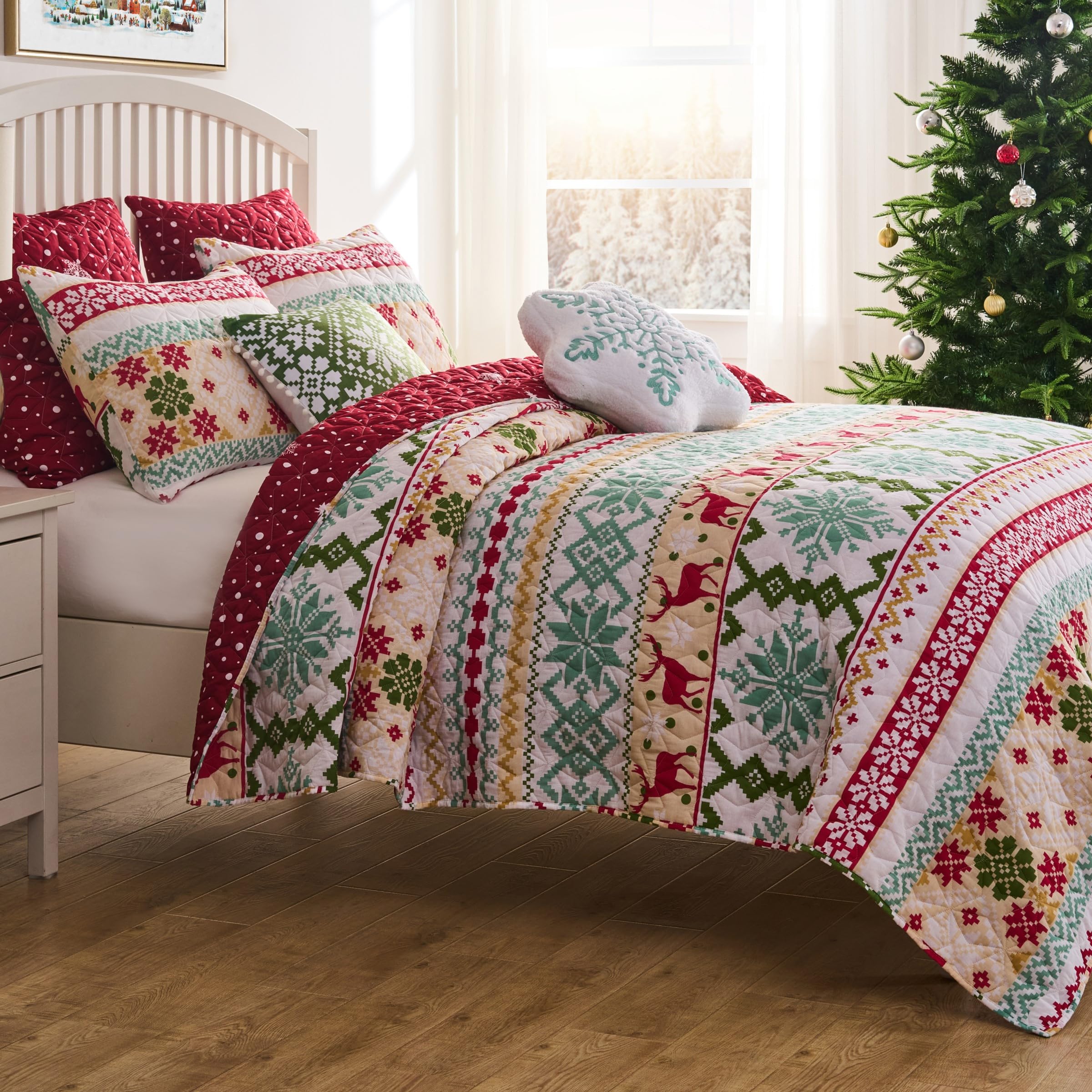 Greenland Home Fair Isle Reversible Holiday Quilt Set, 2-Piece Twin/XL - Snow