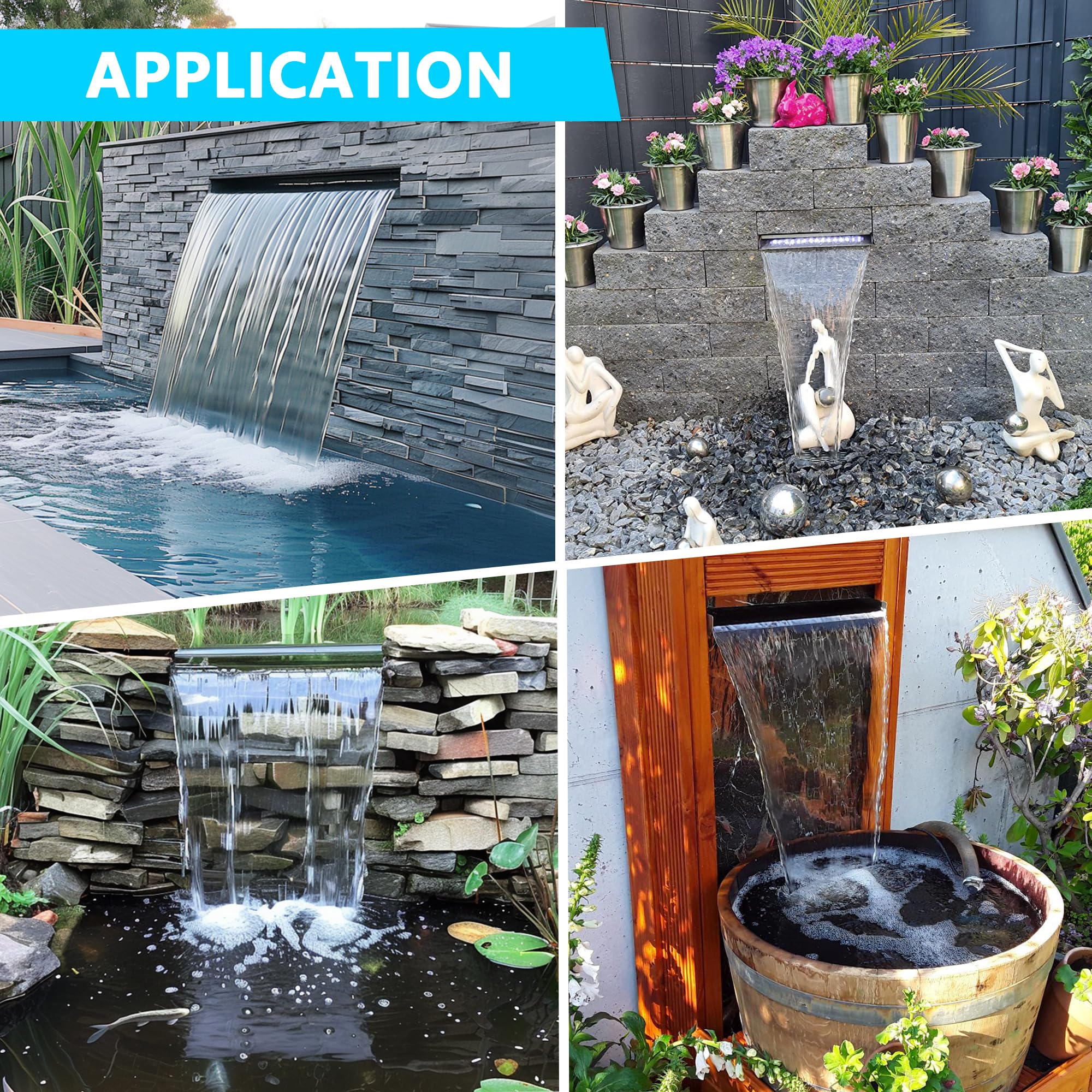 Gargouille en acier inoxydable avec large plate-forme fluide, convient pour les étangs de jardin, les terrasses, les piscines et les caractéristiques d'eau (15 cm)