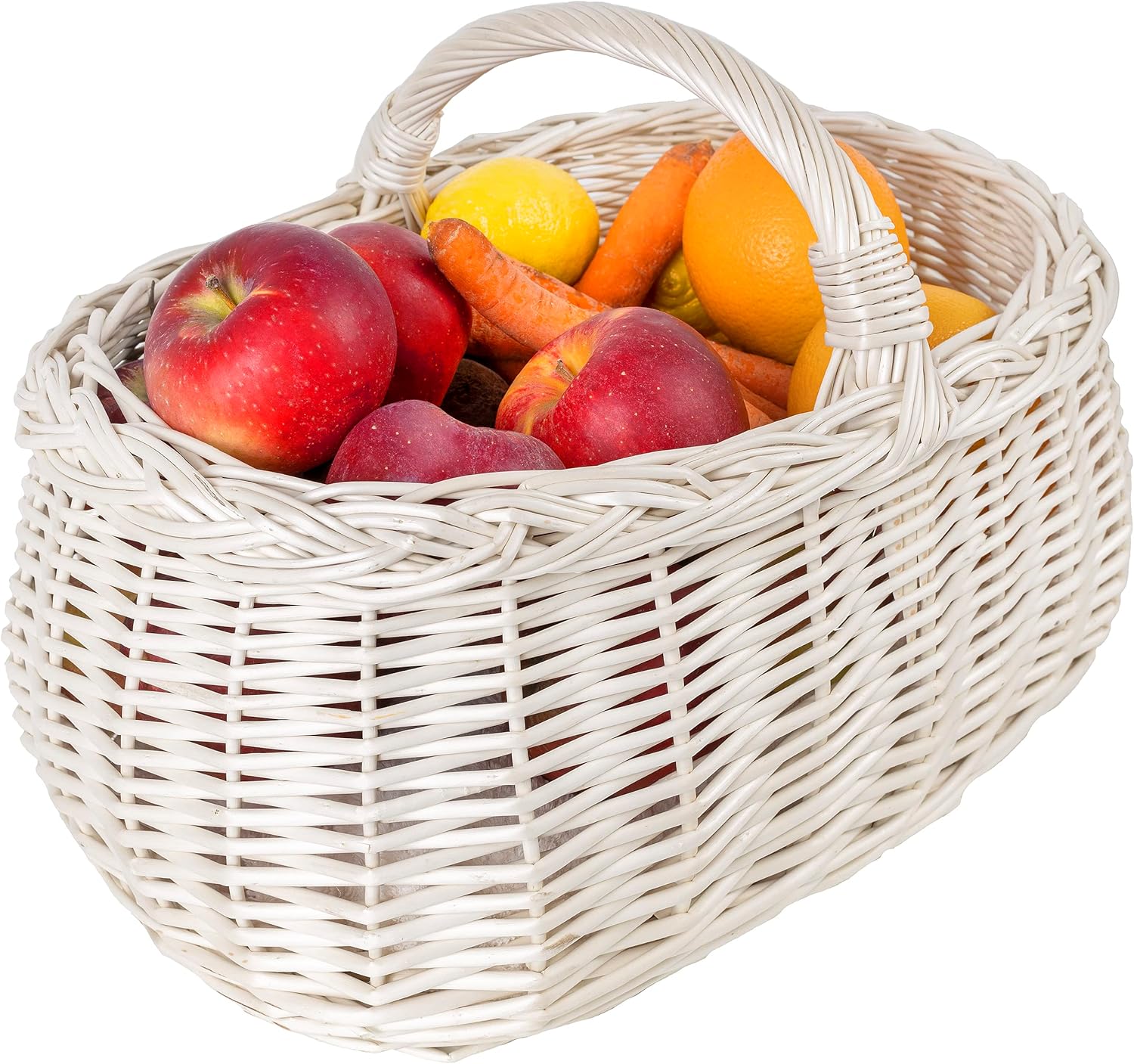Creative Home Wicker Basket with Handle and Braid Shopping Picnic Basket Car Basket | Large 17.71 x 12.59 x 13.38 in | Handwoven Handmade Durable | Natural White Thick Willow | Multi-Purpose