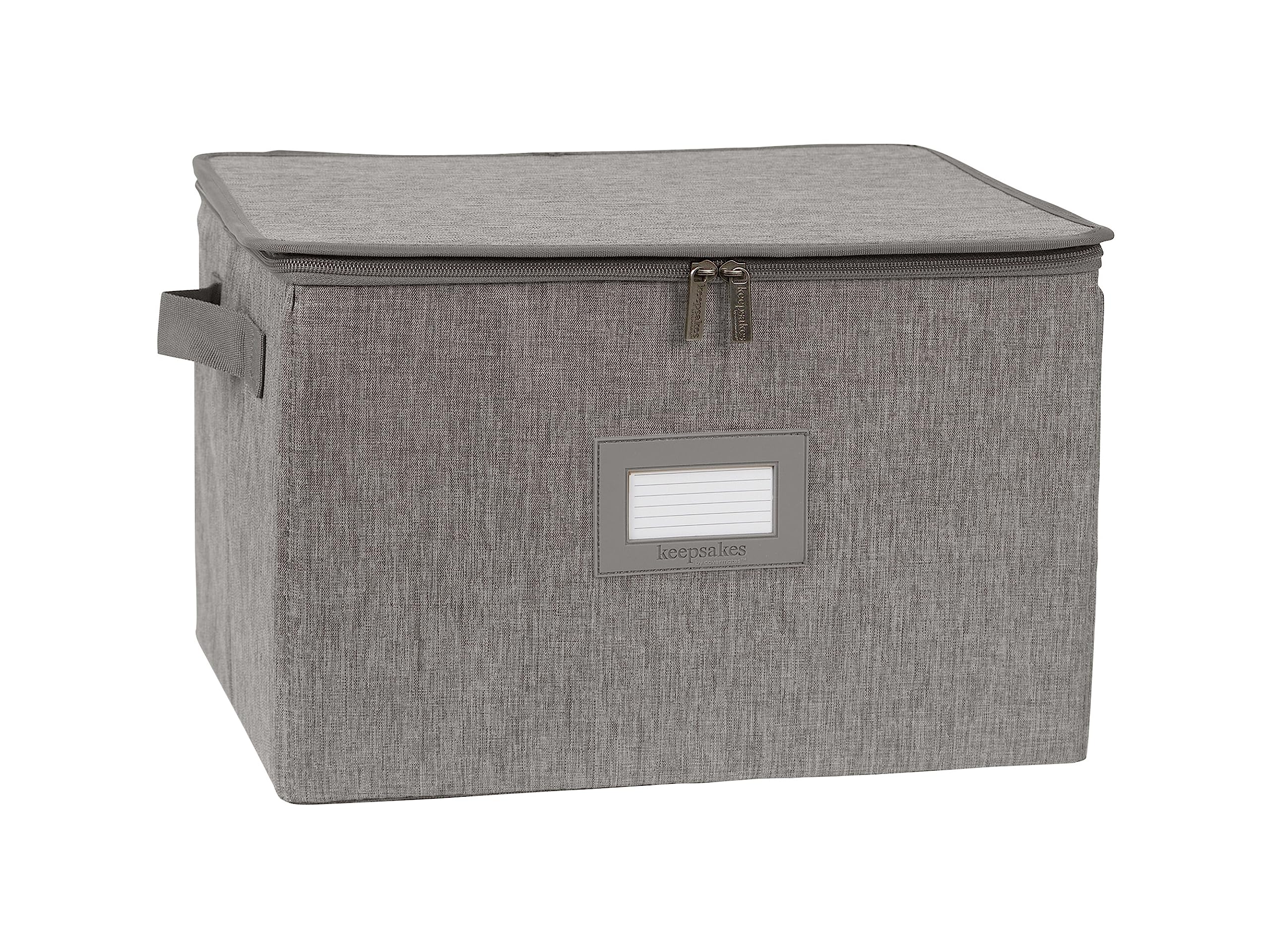 Covermates Keepsakes China Cups and Coffee Mugs Storage Box – Stackable, Reinforced Handles, China Storage, Grey Heather
