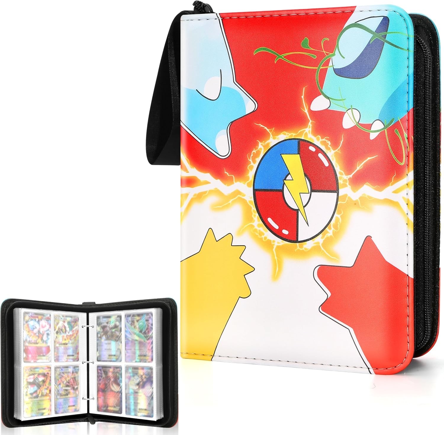 Portable 4-Pocket Trading Card Binder, 400 Pockets with 50 Removable Sleeves, Portable Collector Album with Zipper for TCG, Sport & Game Cards