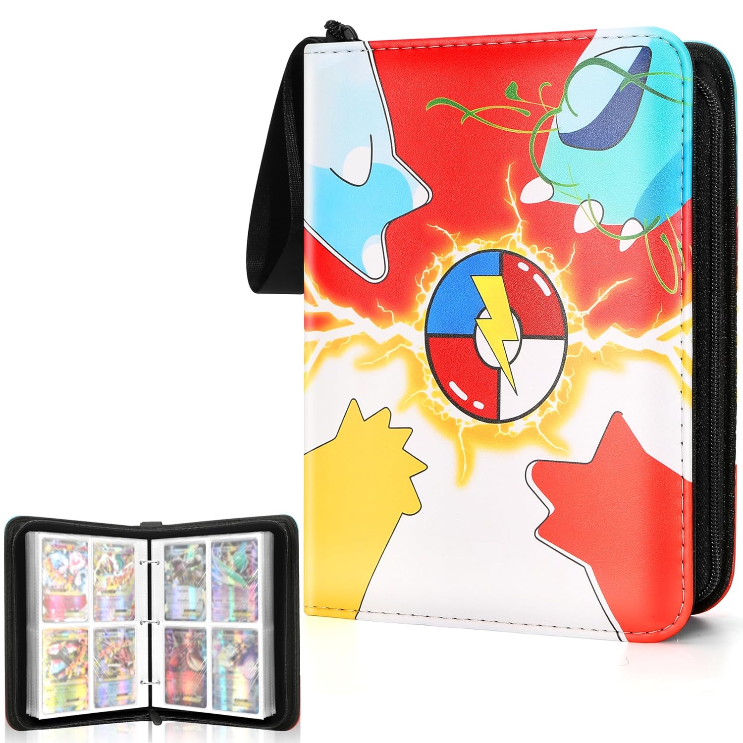 Portable 4-Pocket Trading Card Binder 400 Pockets with 50 Removable Sleeves Portable Collector Album with Zipper for TCG