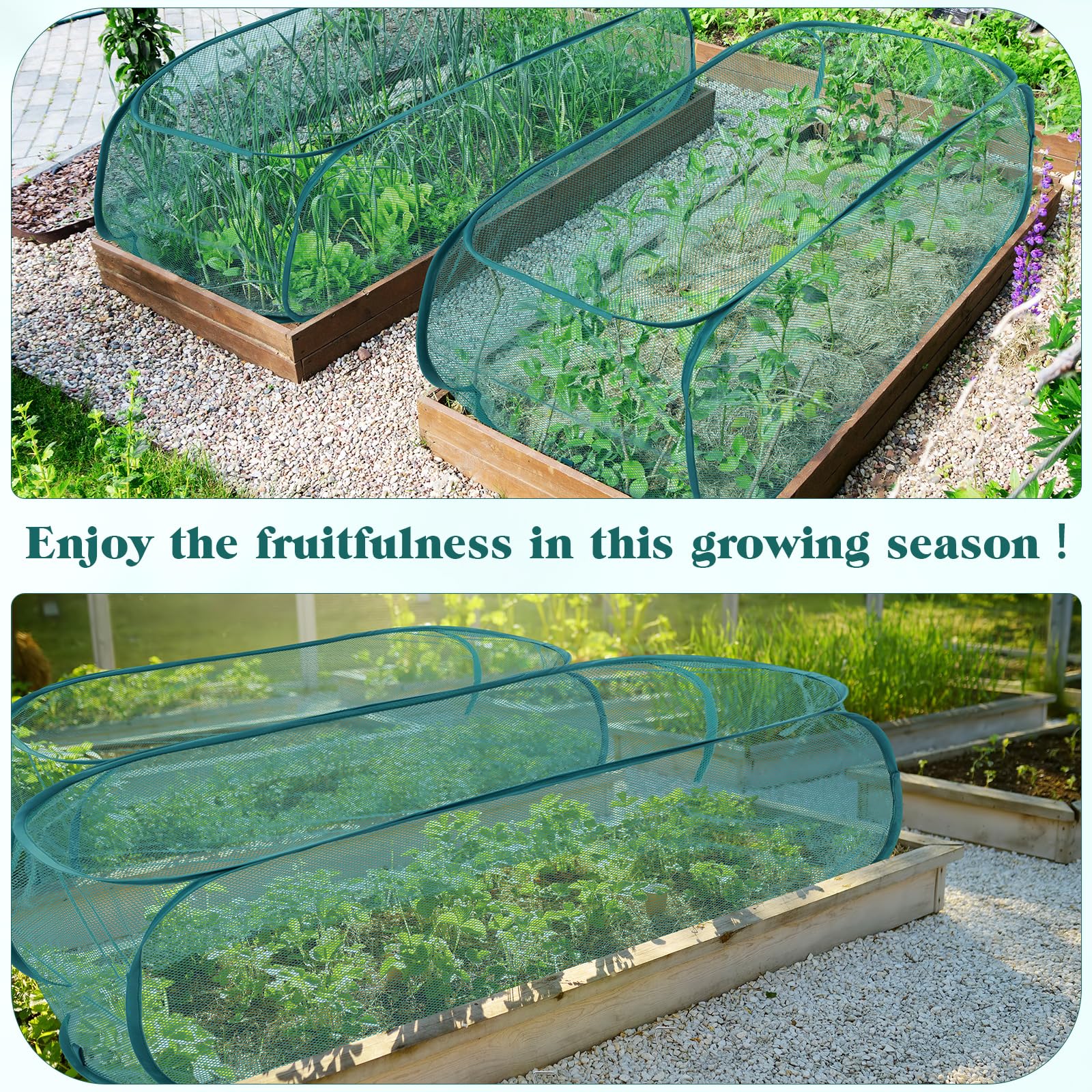 Threehoney 3 Stück 114,3 x 50,8 x 45,7 cm faltbare Gartenreihen Pflanzen Abdeckung Gemüse Mesh Pflanzenschutz Netz Käfigschutz mit Bodennägeln zum Schutz von Gemüse, Obst, Sämlingen und Blumen