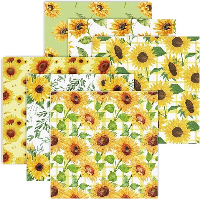 Amazon.com: AnyDesign Sunflower Cotton Fabric Bundles 6Pcs Yellow Green ...
