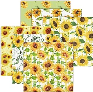 6Pcs Summer Cotton Fabric Bundles 18 x 22 Inch Watercolor Sunflower Fat Quarters Summer Quilting Patchwork Squares Summer Flower Sewing Fabrics for DIY Handmade Crafting Home Party Decor