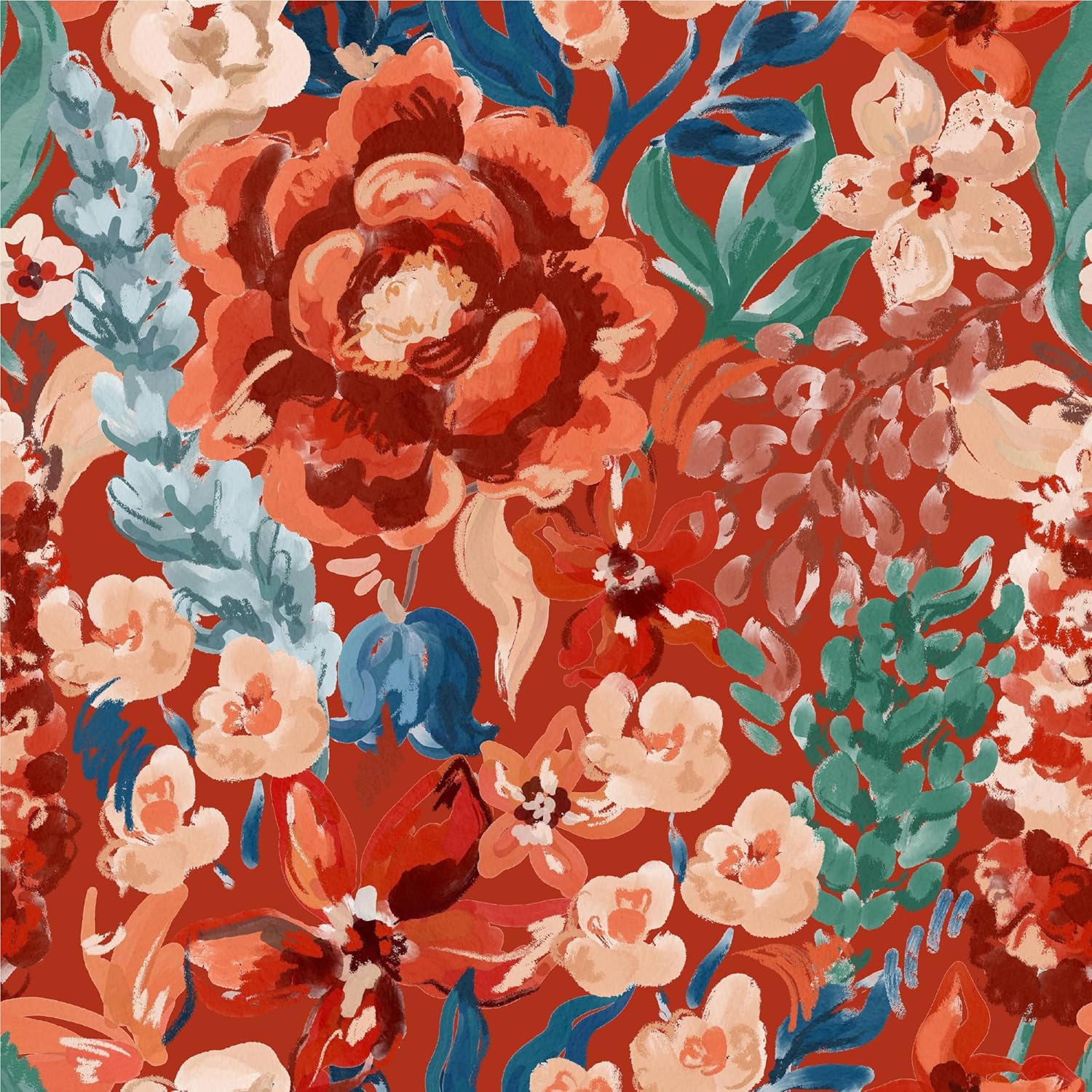 Vintage Floral Wallpaper Peel and Stick Red Flower Contact Paper Wall Paper Roll Self Adhesive Wallpaper for Bedroom Drawer Shelf Liner Decor 17.7in x 9.8ft