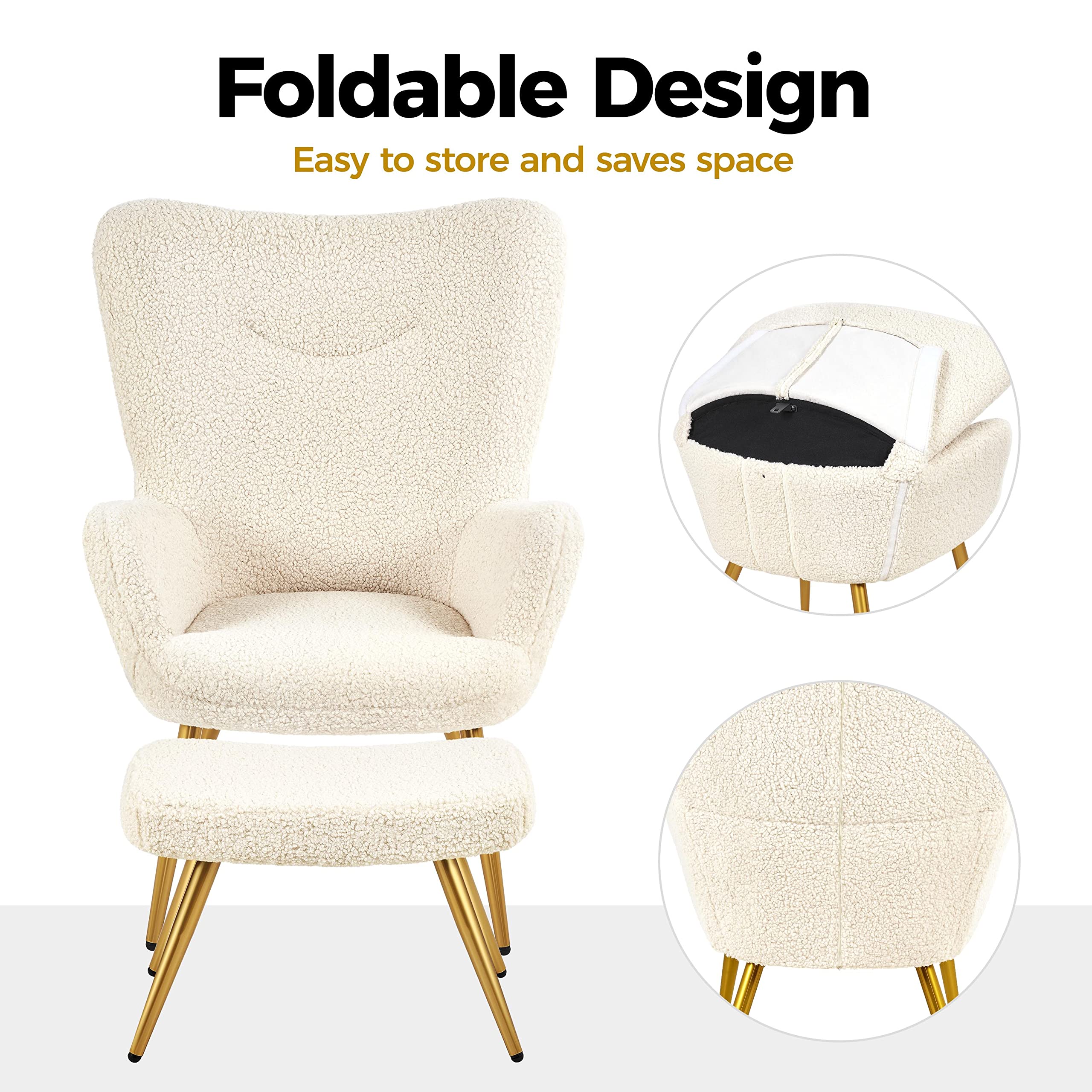 Yaheetech Ohrensessel mit Hocker Polyester-Bezug – Bild 6