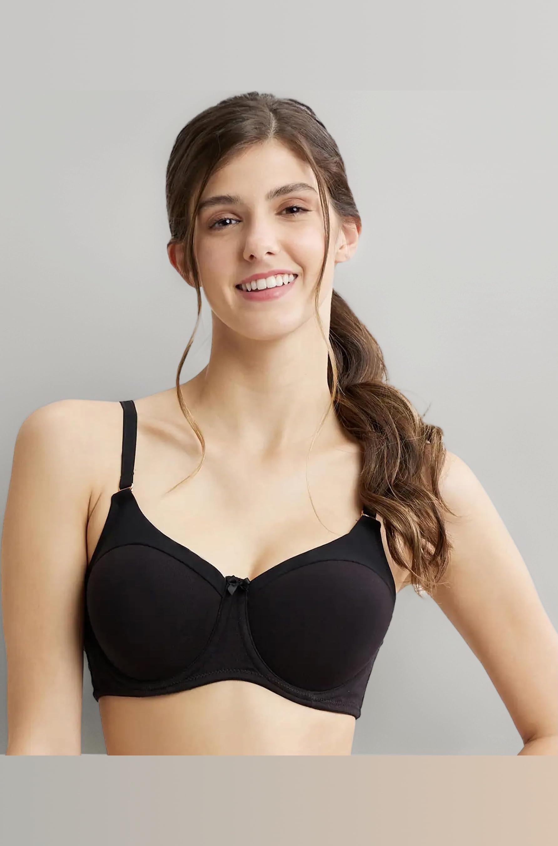 Jockey FE38 Women's Under-Wired Padded Super Combed Cotton Elastane Stretch Full Coverage T-Shirt Bra with Stylised Mesh Panel