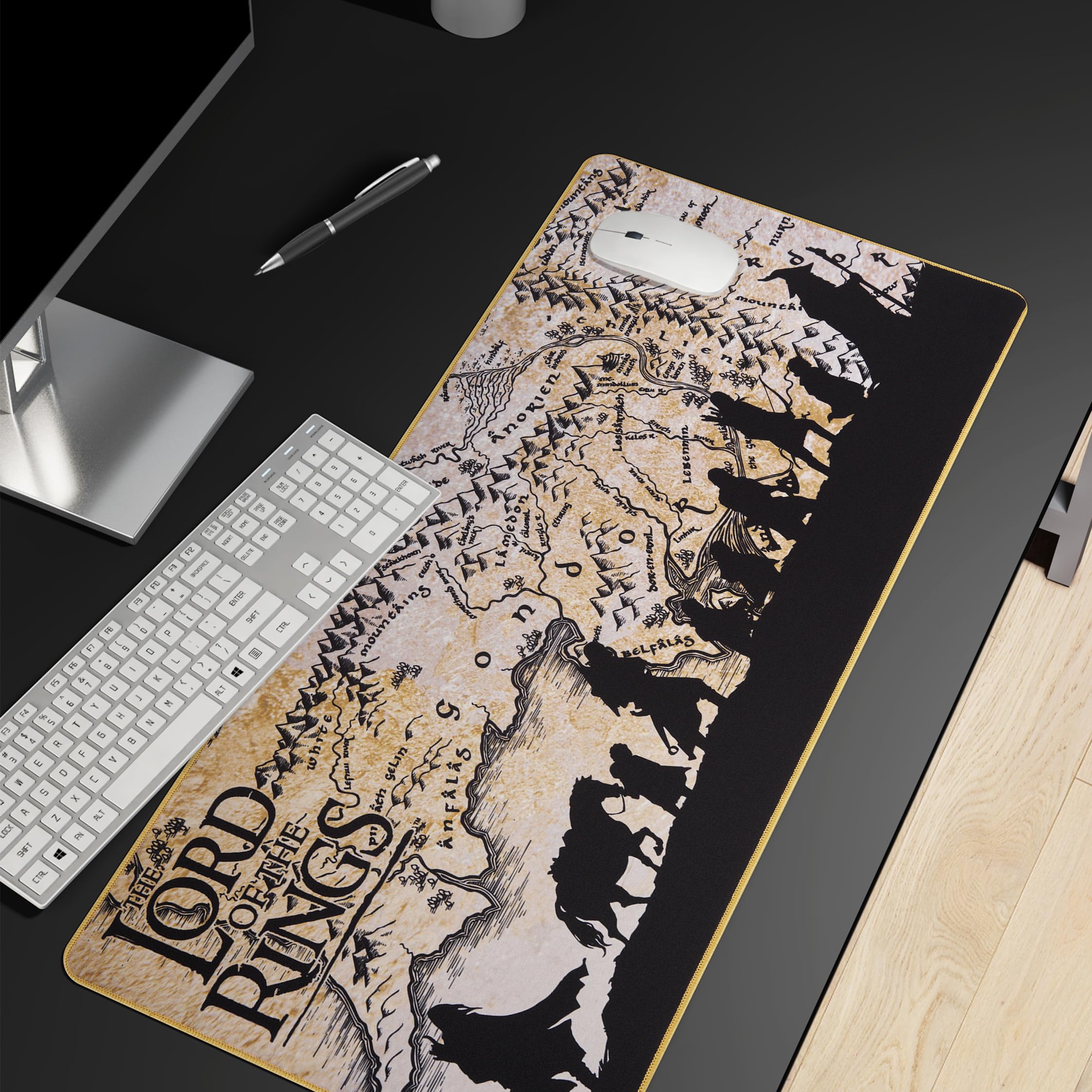 Subsonic - Tapis de Souris XXL LOTR - Tapis de Bureau 90x40 cm - sous Main Surface Lisse Optimisée pour Capteurs Souris, Base Antidérapante, Bords Cousus