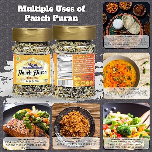 Miniatura 4 de Rani Panch Puran (5 especias) Tarro PET de 3 onzas (3.00 oz)  Todo natural  Vegano  Apto para gluten  Sin OMG  Kosher  Origen indio (mezcla igual de