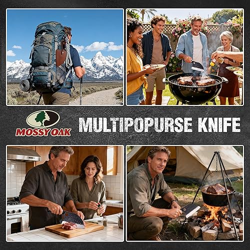 Miniatura 9 de Mossy Oak Cuchillo de chef serbio, cuchillo de carnicero con funda de cuero auténtico, forjado a mano, mango de espiga completa, cuchillo de