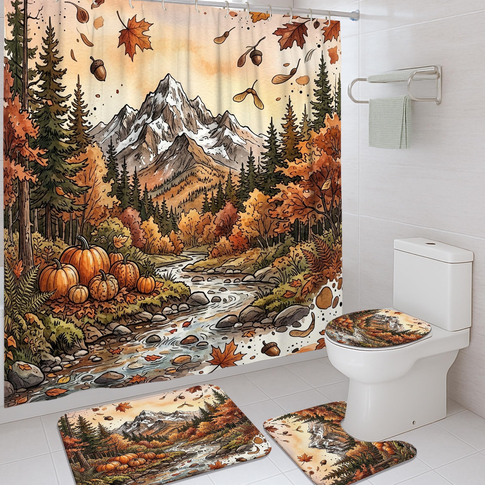 Rideau de douche citrouilles naturelles et rivières au style rustique