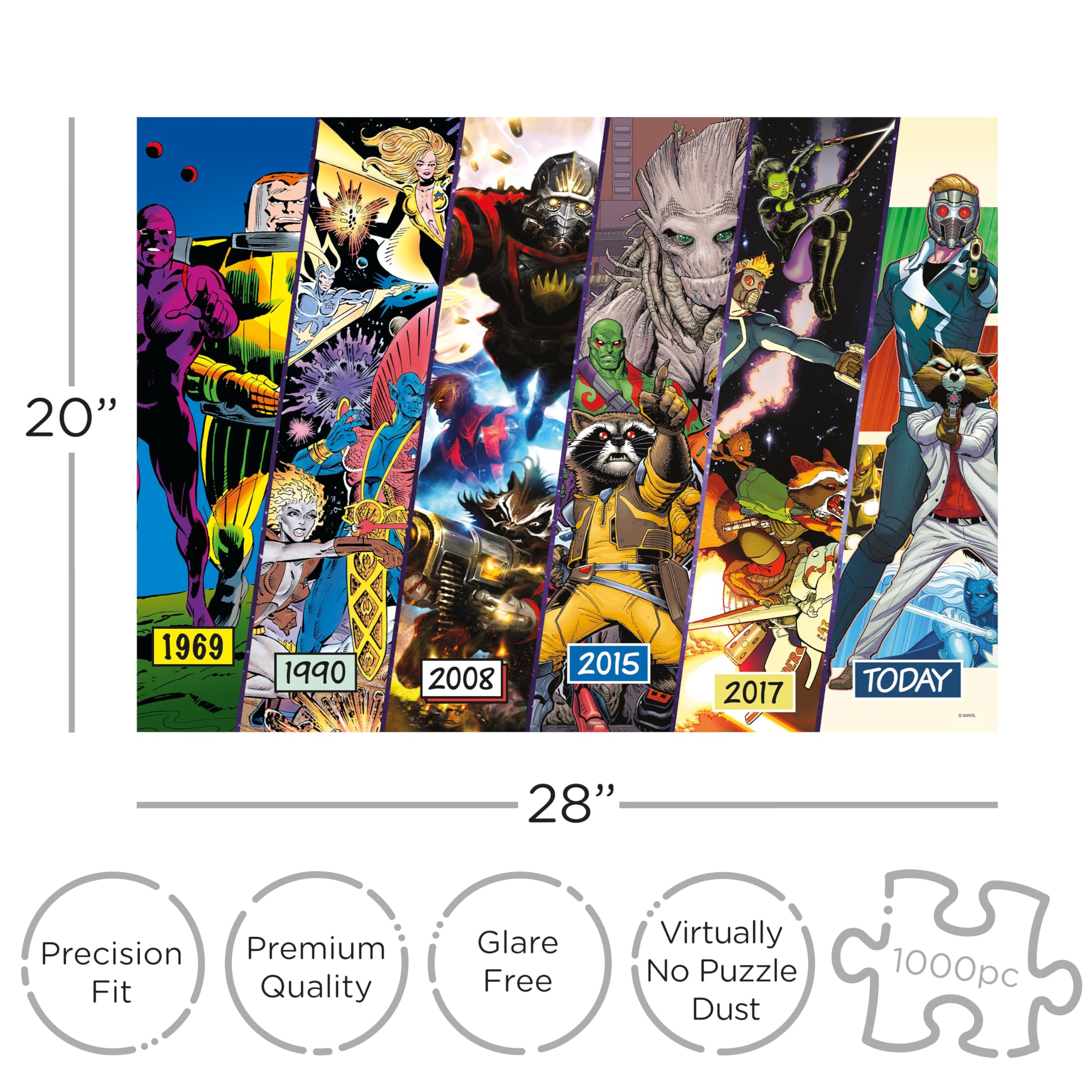 AQUARIUS Puzzle Timeline dei Guardiani della Galassia (puzzle da 1000 pezzi) – Senza abbagliamento – Regolazione precisa – Praticamente senza polvere – Merci e oggetti da collezione con licenza