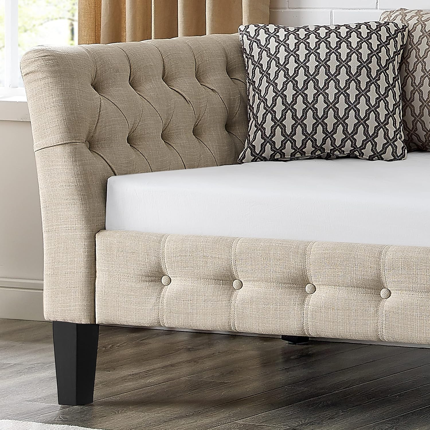 Rosevera Jamie Modern Upholstered Frame Button Tufted Fine Polyester Easy aseemble with Wooden Legs Twin Size Daybed Sleeper Couch for Living Room Bedroom, Standard, Warm Beige