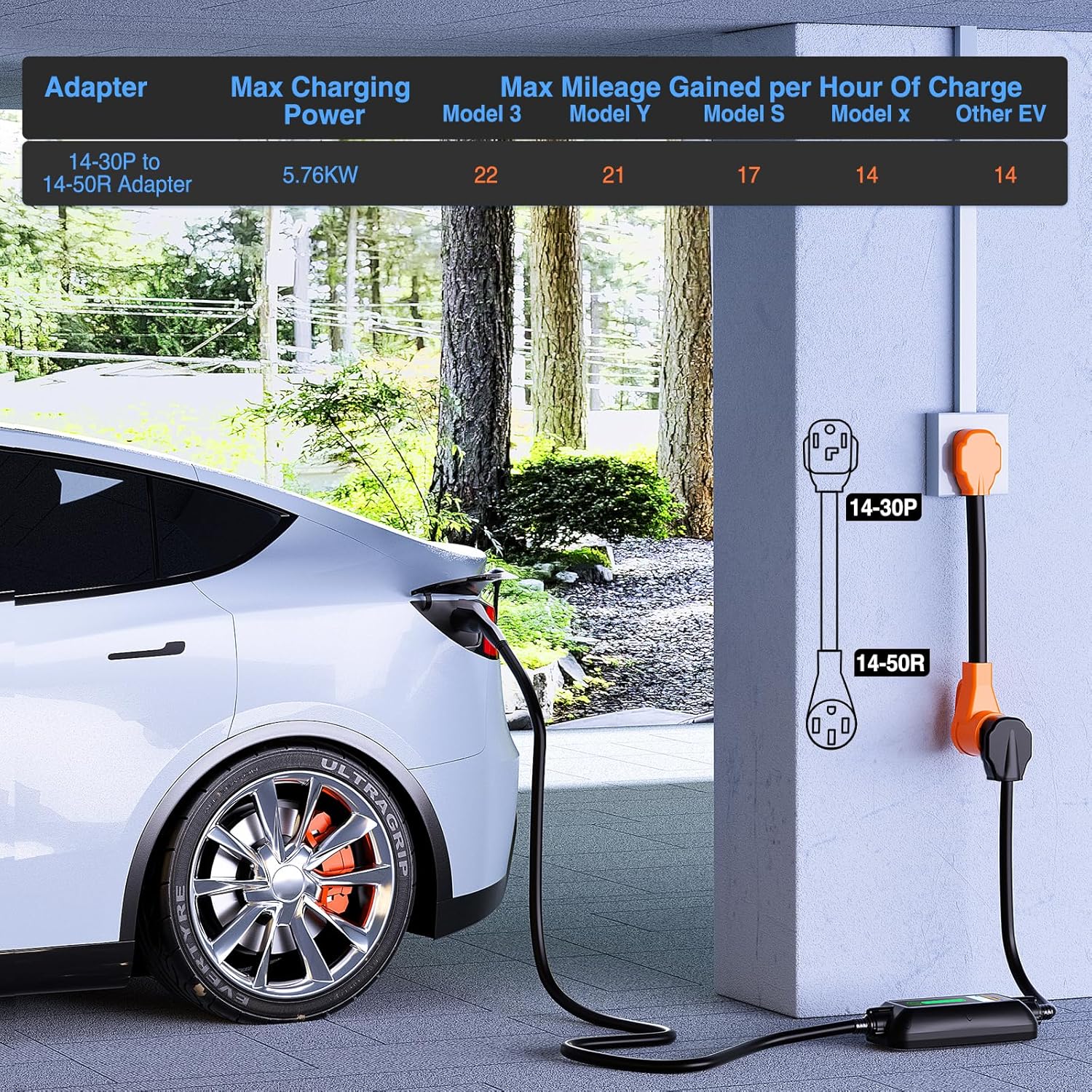 Nilight EV Adapter Cord 30 Amp to 50 Amp 4 Prong Pure Copper New Dryer Outlet to EV Plug Conversion Heavy Duty 10 Gauge Wire Nema 14-30P to 14-50R 30M/50F for Level 2 EVs Using