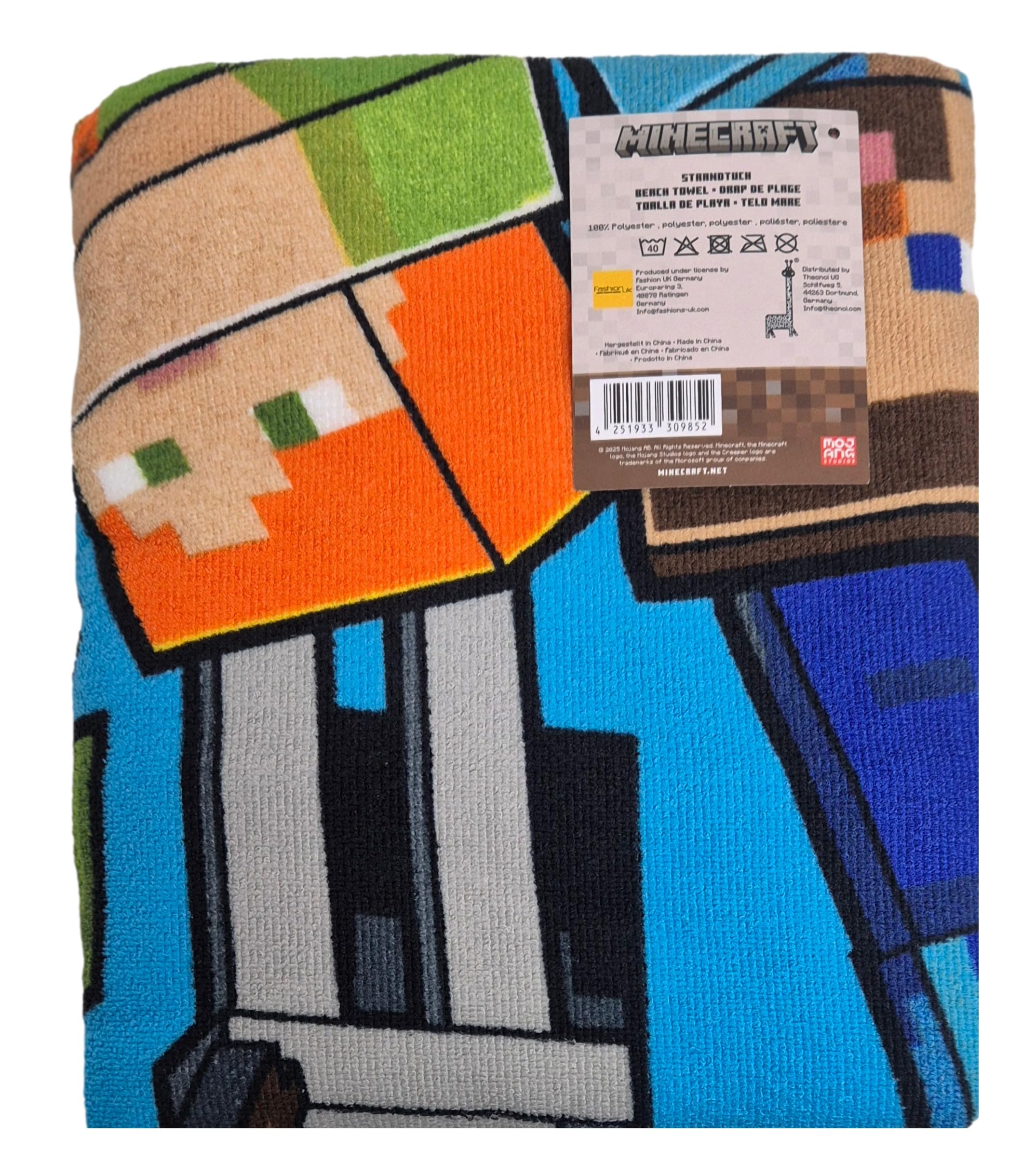 Theonoi Toalla de baño infantil, toalla de playa, toalla de ducha, 70 x 140 cm, poliéster (Minecraft Steve Alex)