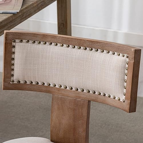 Miniatura 3 de Juego de 2 sillas de comedor modernas de mediados de siglo tapizadas de tela de lino con ribete de cabeza de clavo, sillas de comedor modernas de