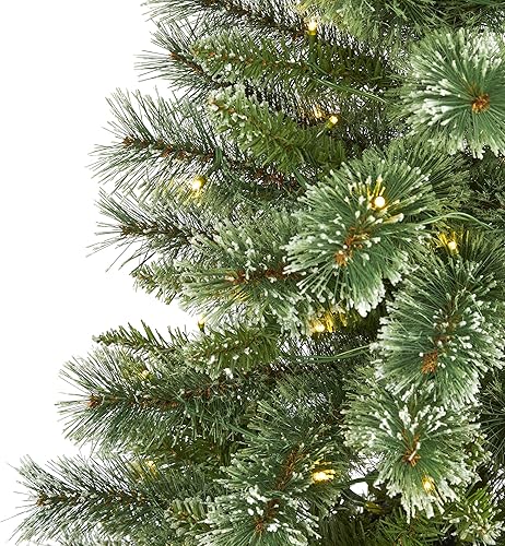 Miniatura 3 de Nearly Natural Wisconsin Slim Snow Tip Árbol de Navidad artificial de pino de 5 pies con 150 luces LED transparentes