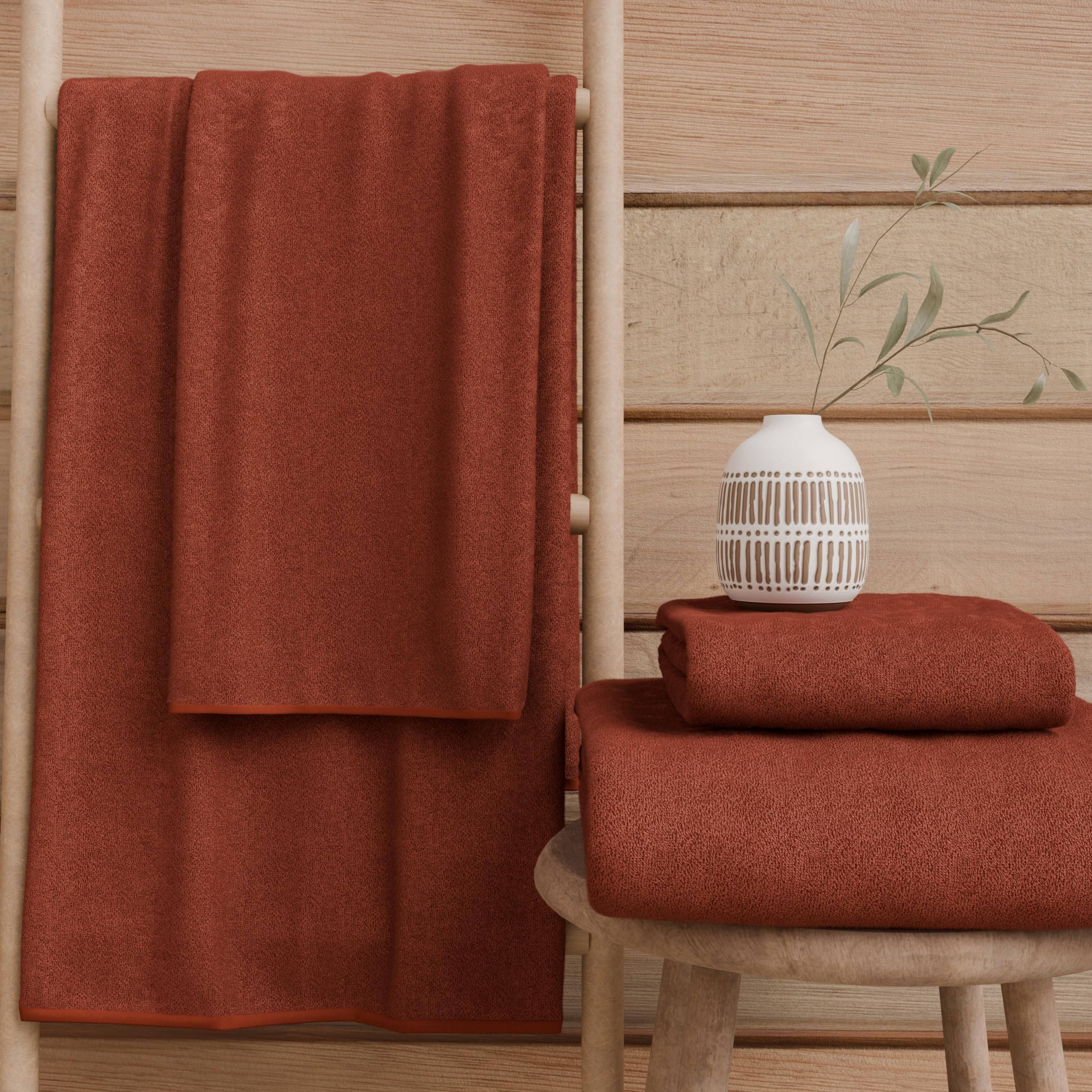 PETTI Artigiani Italiani - 100% Cotton Terry Bath Towels, 2+2 Towel Set, 4 Pieces 2 Face Towels and 2 Hand Towels, Terra Cotta Towels