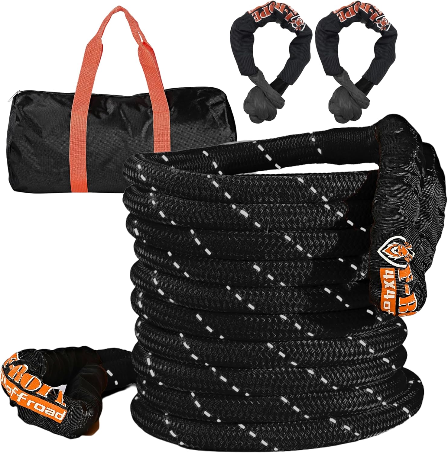 F-Rope 1" x 30ft Kinetic Recovery Rope 48600 LBS Elastic Nylon Offroad Snatch Strap Kit with 2 Soft Shackles for Truck SUV UTV ATV Tractor 4x4 Recovery